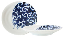 【2pcs set】Mino ware Japanese Ceramics Pair Round Plate 6.5in Japanese Cat with Furoshiki Wrapping Cloth Karakusa pattern (set of two) made in Japan (Large Flat)