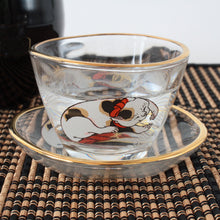 Japanese Sake Glass & Saucer Set Edo Neko Japanese Ukiyo-e Cat Printed Gold Edge with Wooden Box made in Japan