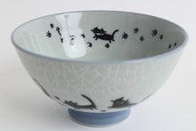 【2pcs set】Mino ware Japanese Ceramics Pair Rice Bowl Pink & Blue Black Cat Walking made in Japan