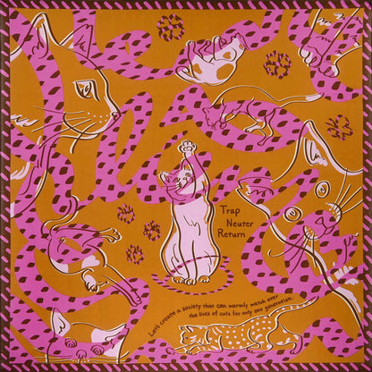 Japanese Cat Print Furoshiki Wrapping Cloth Large – Lien Orange  38.2in