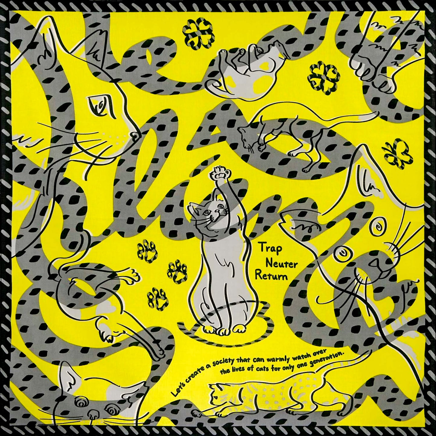 Japanese Cat Print Furoshiki Wrapping Cloth Large – Lien Yellow  38.2in