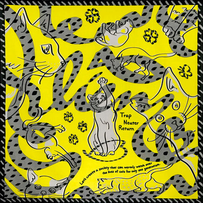 Japanese Cat Print Furoshiki Wrapping Cloth Large – Lien Yellow  38.2in