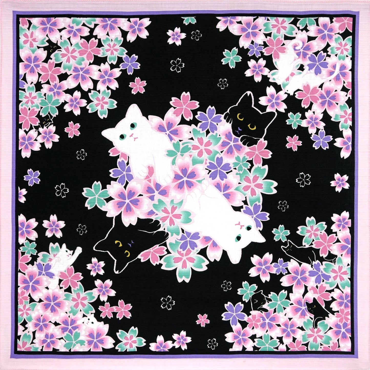 Japanese Cat Print Furoshikii Wrapping Cloth – “Cat Nocturne” Black & Purple 19.7in