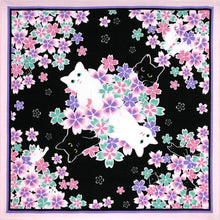 Japanese Furoshiki Wrapping Cloth – “Cat Nocturne” Black & Purple 19.7in