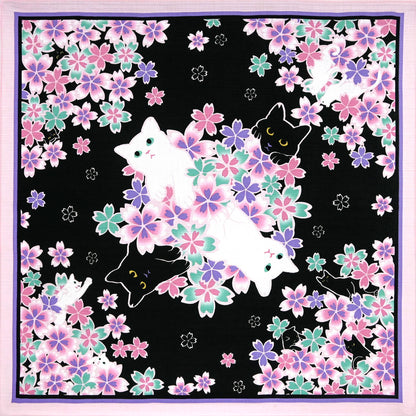 Japanese Cat Print Furoshikii Wrapping Cloth – “Cat Nocturne” Black & Purple 19.7in