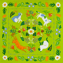 Japanese Furoshiki Wrapping Cloth – “Cat Garden” Olive Green 19.7in