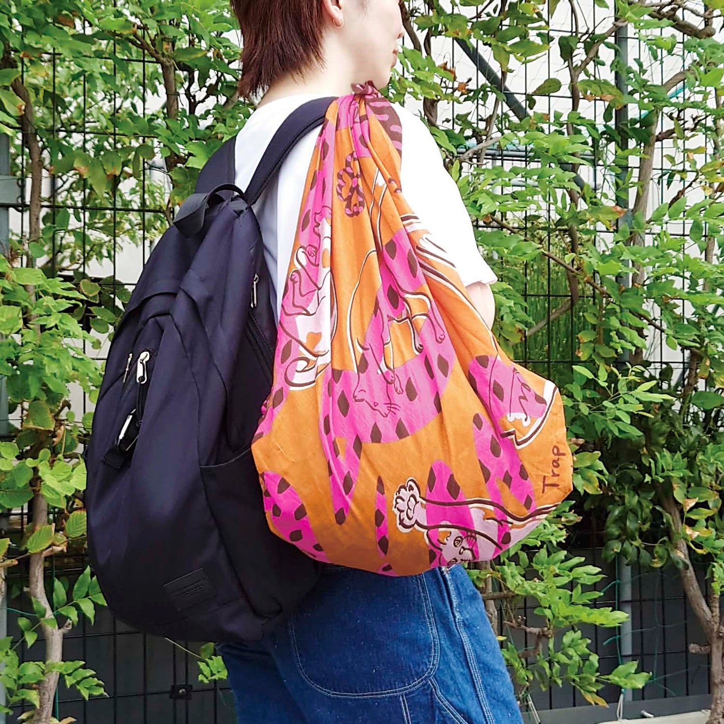 Japanese Cat Print Furoshiki Wrapping Cloth Large – Lien Orange  38.2in