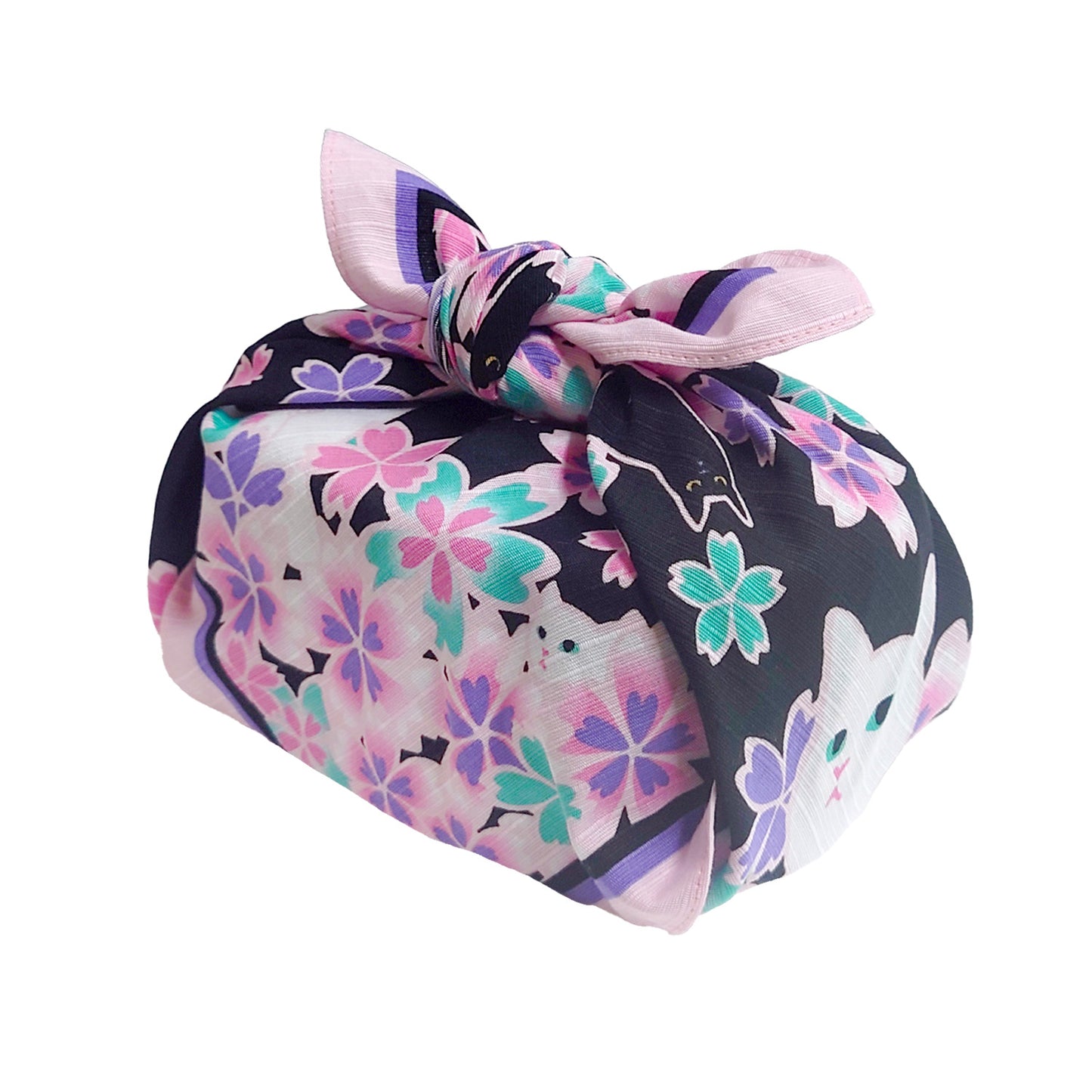 Japanese Cat Print Furoshikii Wrapping Cloth – “Cat Nocturne” Black & Purple 19.7in