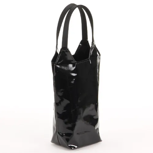 Cute Chubby Cat Pattern Water Bottle Bag Glossy Black made in Japan