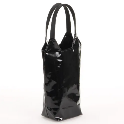 Cute Chubby Cat Pattern Water Bottle Bag Glossy Black made in Japan