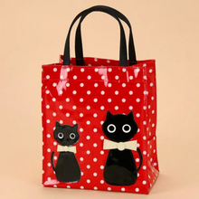 Mini Tote Bag w/ Ribbon Cat & Dot Pattern Red Polka Dots made in Japan
