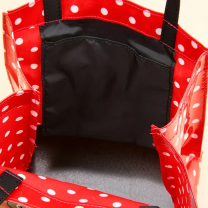 Mini Tote Bag w/ Ribbon Cat & Dot Pattern Red Polka Dots made in Japan