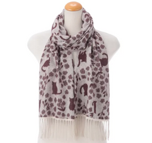 Soft Jacquard Cat & Flower Pattern Scarf Off White made in Japan