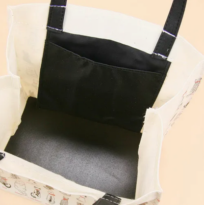 Mini Tote Bag w/ Cat Back Pattern White made in Japan