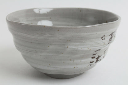 Mino ware Japanese Pottery Rice Bowl Sleeping Cat Sanaegama Gray made in Japan