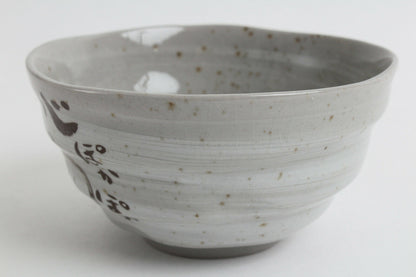 Mino ware Japanese Pottery Rice Bowl Sleeping Cat Sanaegama Gray made in Japan