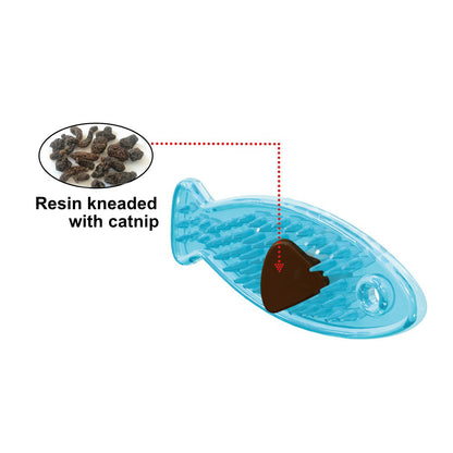 Cat Toothbrush Catnip Toy Rubber Dental Care Fish Shape Blue  made in Japan