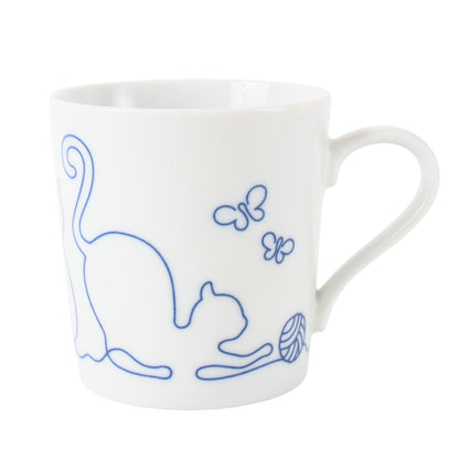 Mino ware Japanese Ceramics Mug Cup Wire Art Cat Blue made in Japan