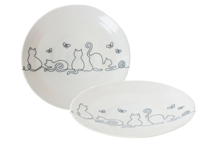 【2pcs set】Mino ware Japanese Ceramics Pair Plate Wire Art Cat Black Set of Two made in japan