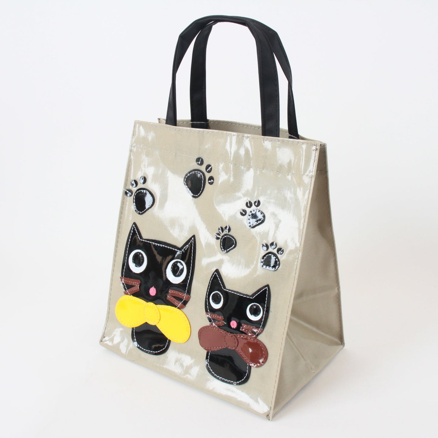 Mini Tote Bag with Big Ribbon Cats Olive Made in Japan