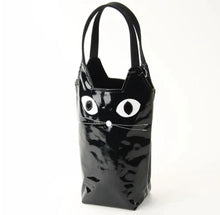 Water Bottle Bag with Whiskered Cat Glossy Black Made in Japan