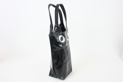 Water Bottle Bag with Whiskered Cat Glossy Black Made in Japan
