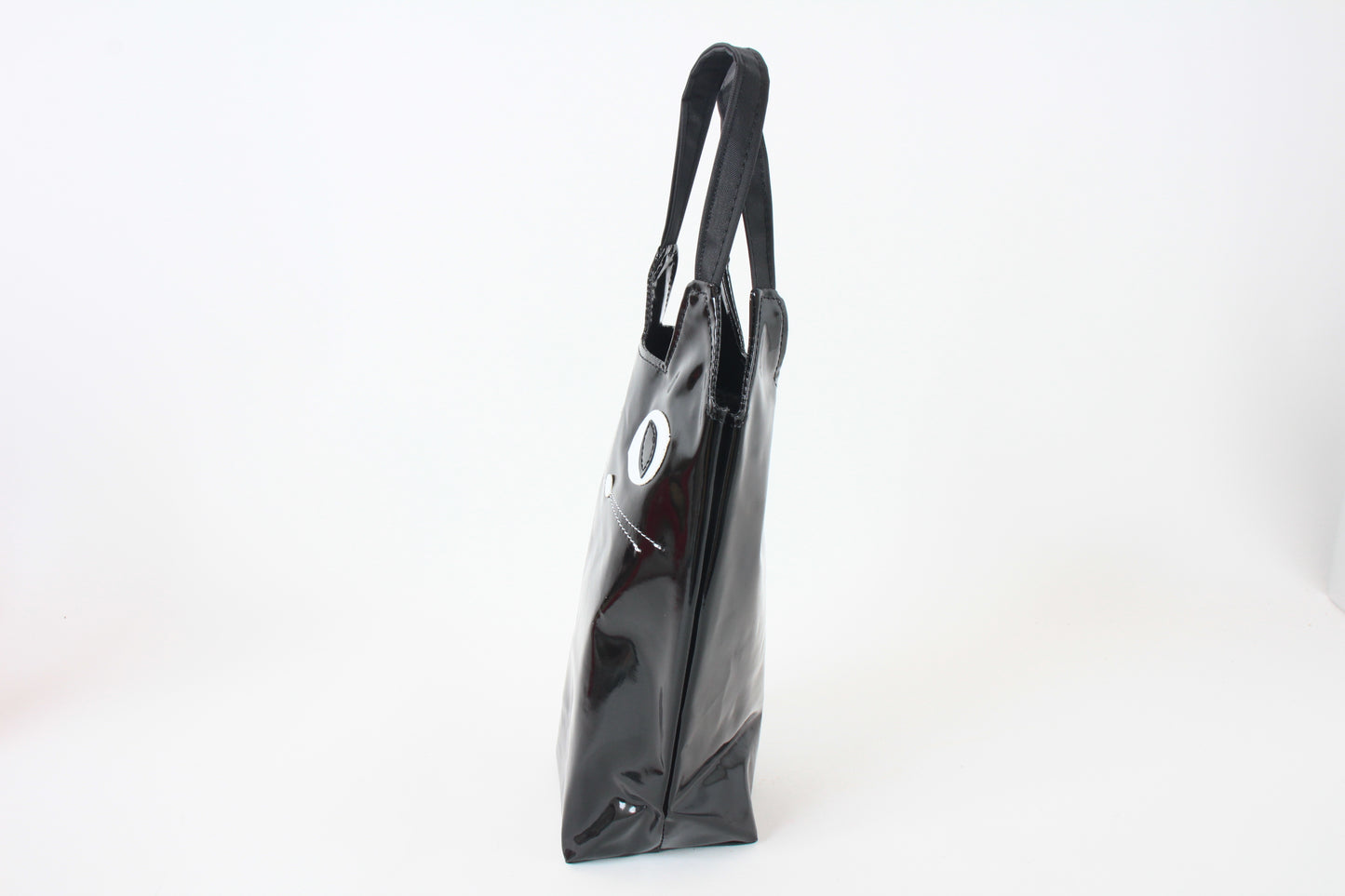 Water Bottle Bag with Whiskered Cat Glossy Black Made in Japan
