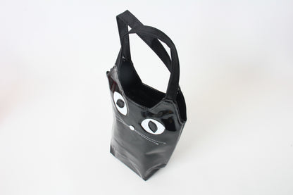 Water Bottle Bag with Whiskered Cat Glossy Black Made in Japan