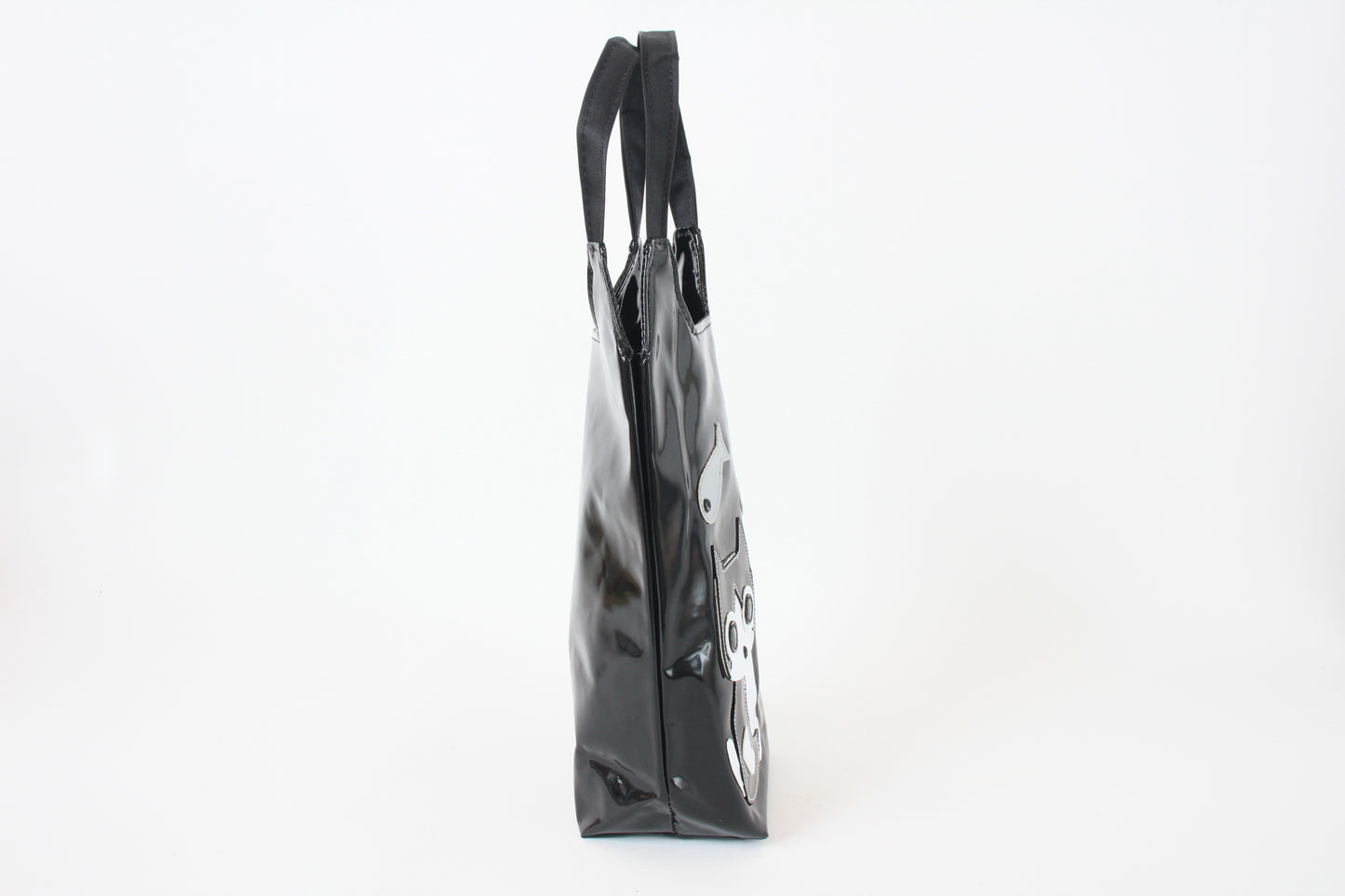 Cute Chubby Cat Pattern Water Bottle Bag Glossy Black made in Japan