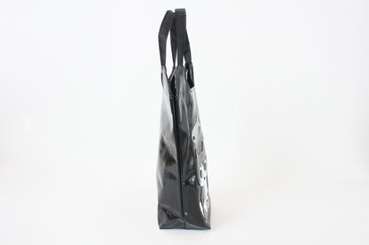 Cute Chubby Cat Pattern Water Bottle Bag Glossy Black made in Japan