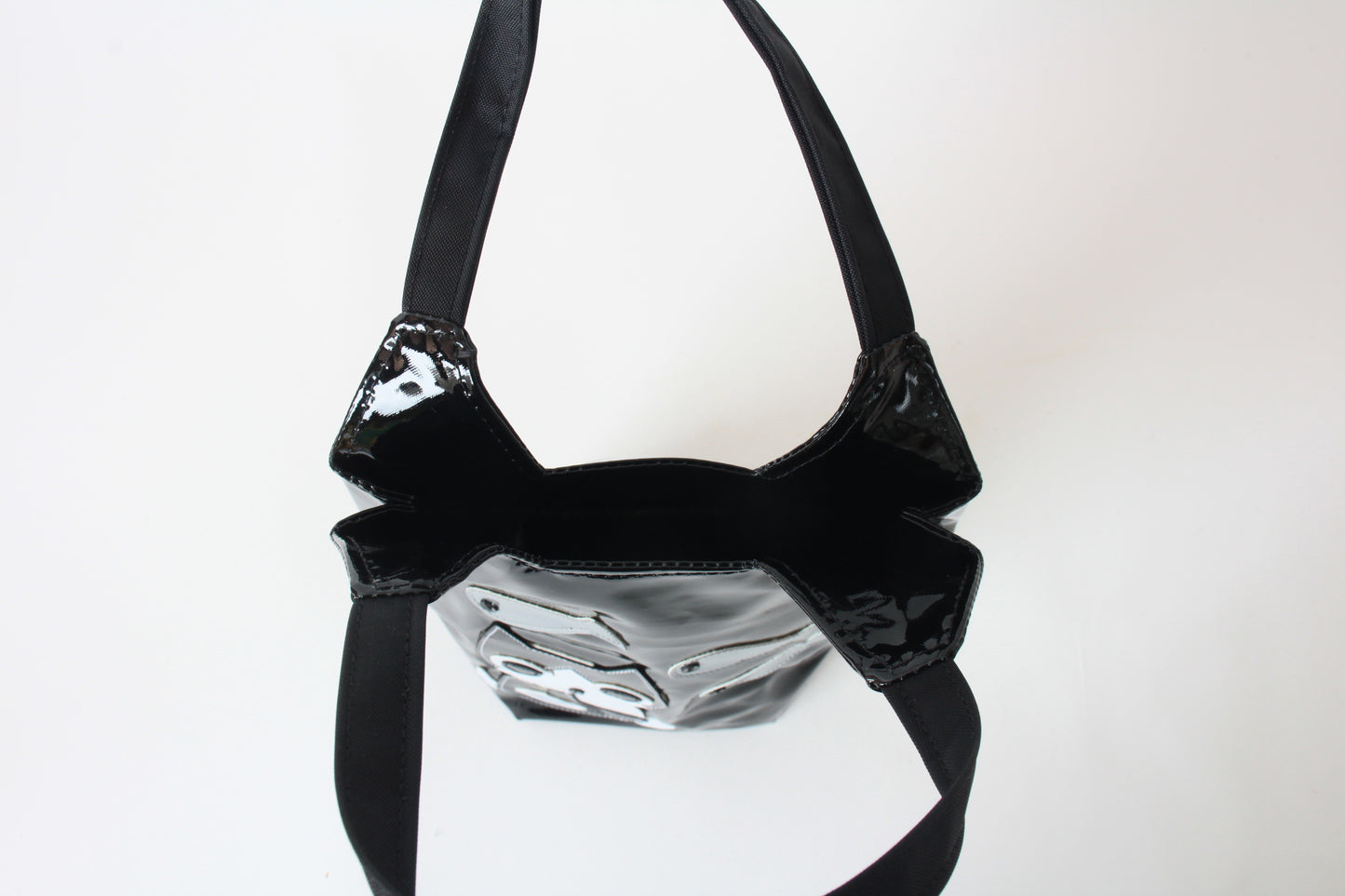 Cute Chubby Cat Pattern Water Bottle Bag Glossy Black made in Japan