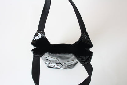 Cute Chubby Cat Pattern Water Bottle Bag Glossy Black made in Japan