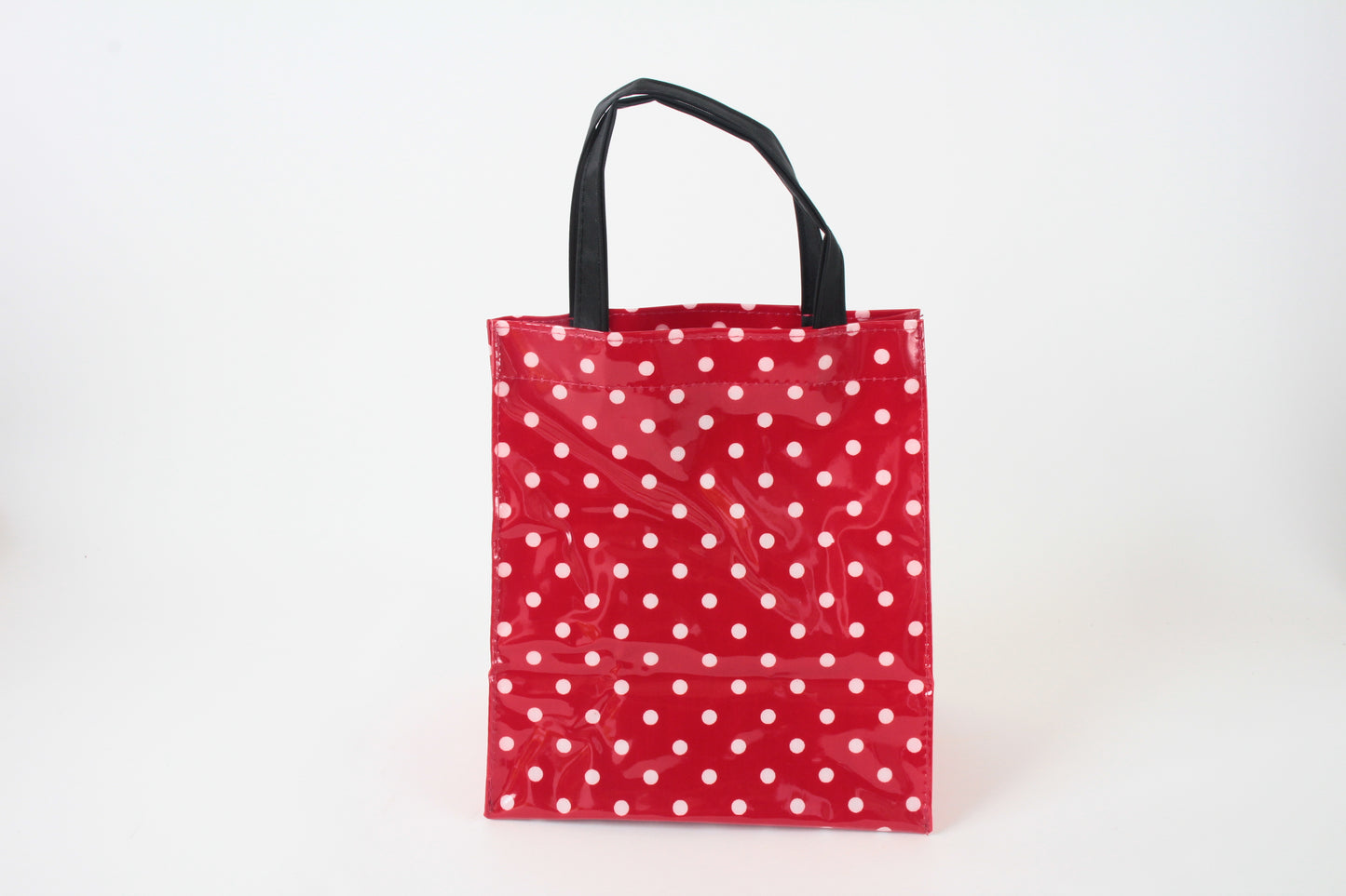 Mini Tote Bag w/ Ribbon Cat & Dot Pattern Red Polka Dots made in Japan