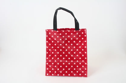 Mini Tote Bag w/ Ribbon Cat & Dot Pattern Red Polka Dots made in Japan