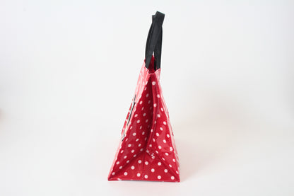 Mini Tote Bag w/ Ribbon Cat & Dot Pattern Red Polka Dots made in Japan
