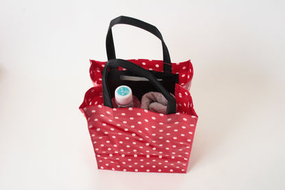 Mini Tote Bag w/ Ribbon Cat & Dot Pattern Red Polka Dots made in Japan