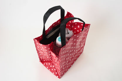 Mini Tote Bag w/ Ribbon Cat & Dot Pattern Red Polka Dots made in Japan