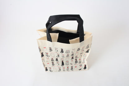 Mini Tote Bag w/ Cat Back Pattern White made in Japan