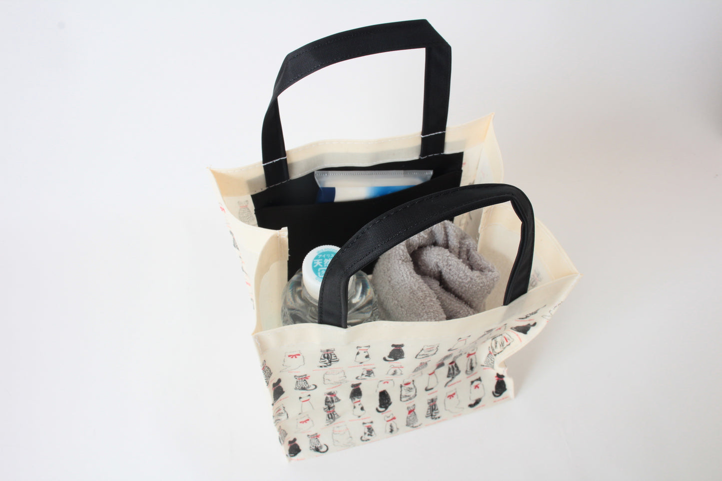 Mini Tote Bag w/ Cat Back Pattern White made in Japan