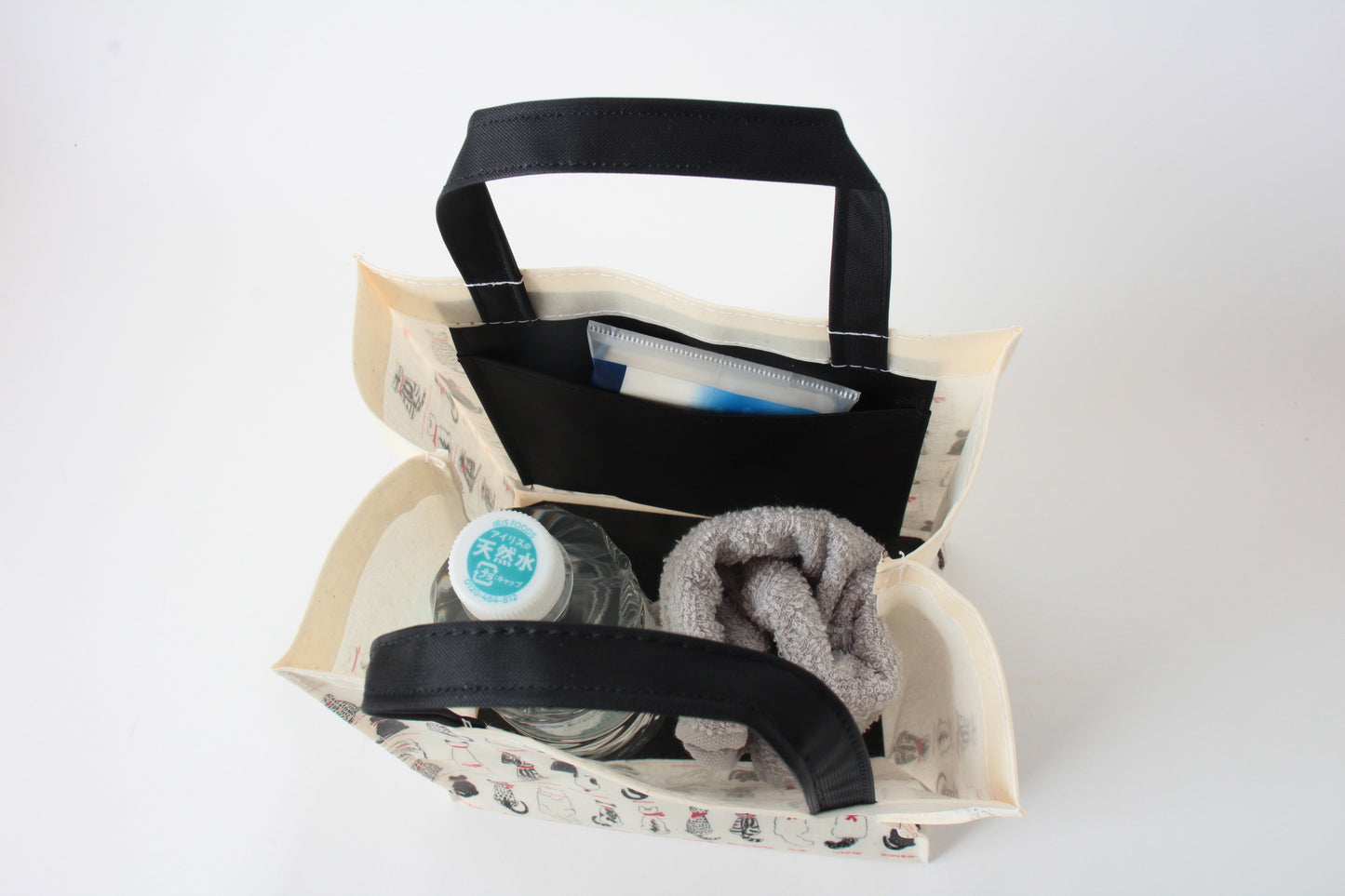 Mini Tote Bag w/ Cat Back Pattern White made in Japan