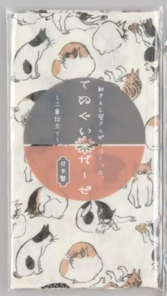 Japanese Tenugui Hand Towel Gauze Edo Cat white made in Japan