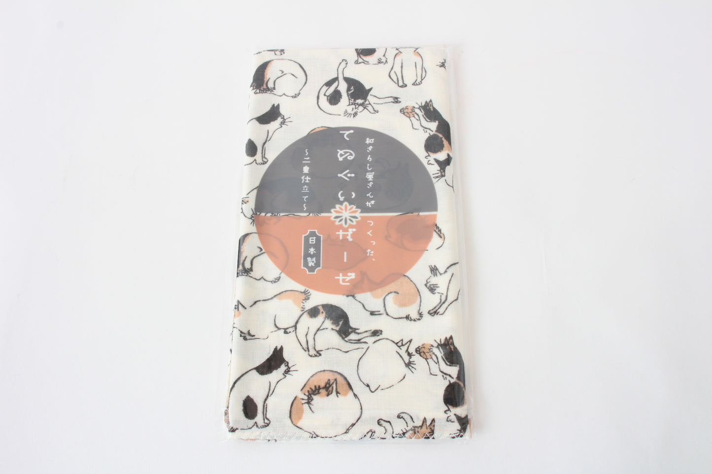 Japanese Tenugui Hand Towel Gauze Edo Cat white made in Japan