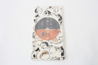 Japanese Tenugui Hand Towel Gauze Edo Cat white made in Japan