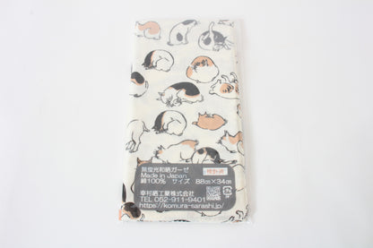 Japanese Tenugui Hand Towel Gauze Edo Cat white made in Japan
