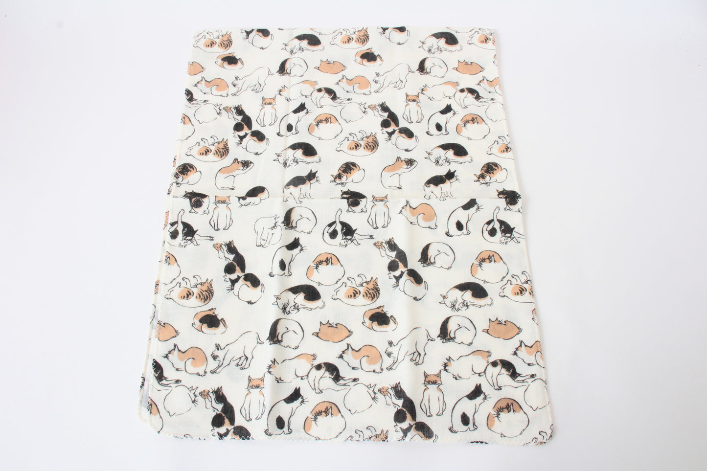 Japanese Tenugui Hand Towel Gauze Edo Cat white made in Japan
