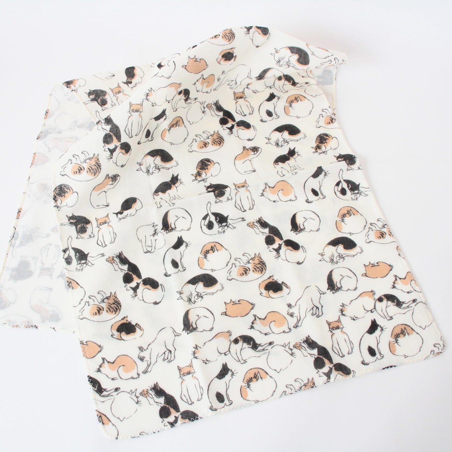 Japanese Tenugui Hand Towel Gauze Edo Cat white made in Japan