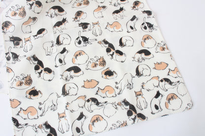 Japanese Tenugui Hand Towel Gauze Edo Cat white made in Japan