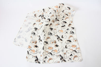 Japanese Tenugui Hand Towel Gauze Edo Cat white made in Japan