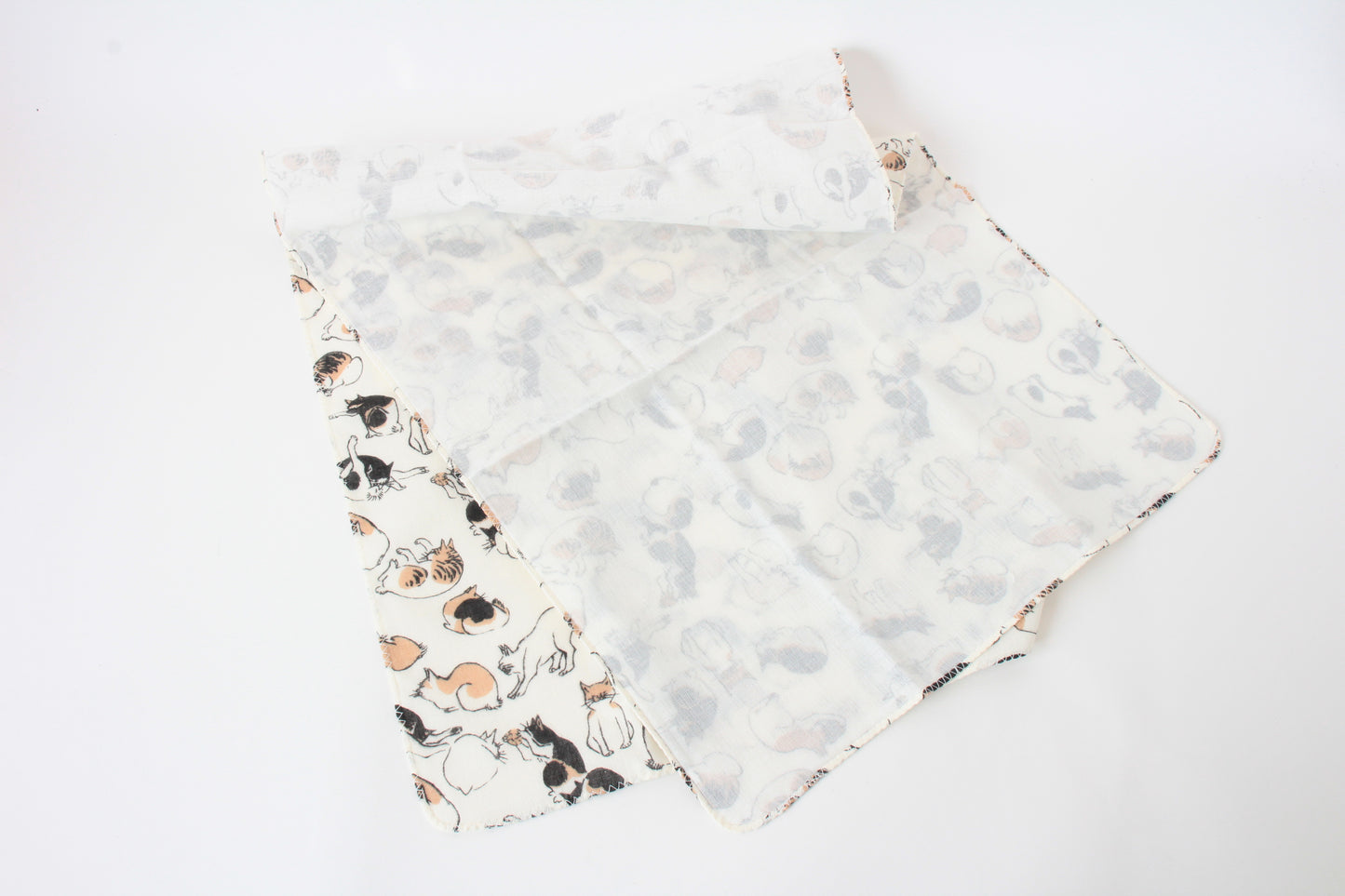 Japanese Tenugui Hand Towel Gauze Edo Cat white made in Japan