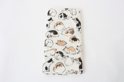 Japanese Tenugui Hand Towel Gauze Edo Cat white made in Japan
